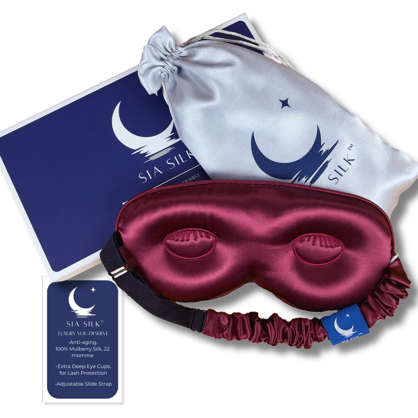 Sia Silk® Sleep Mask with extra deep eye cups for long lashes - Merlot